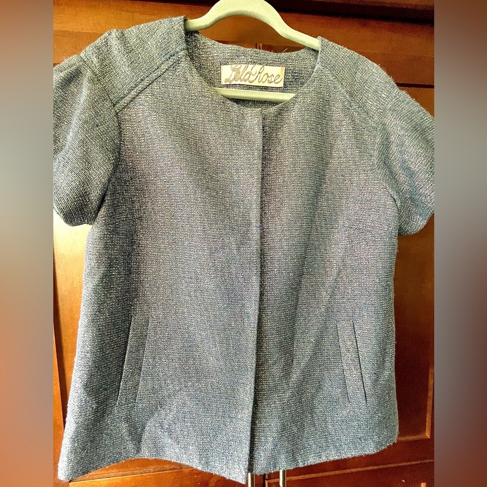 Lela Rose Chic Blue Short-Sleeve Jacket